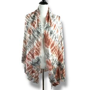 LoveStitch One Size Movi Tie Dye Kimono Shawl Rust Gray Fringe Earthy Hippie NWT
